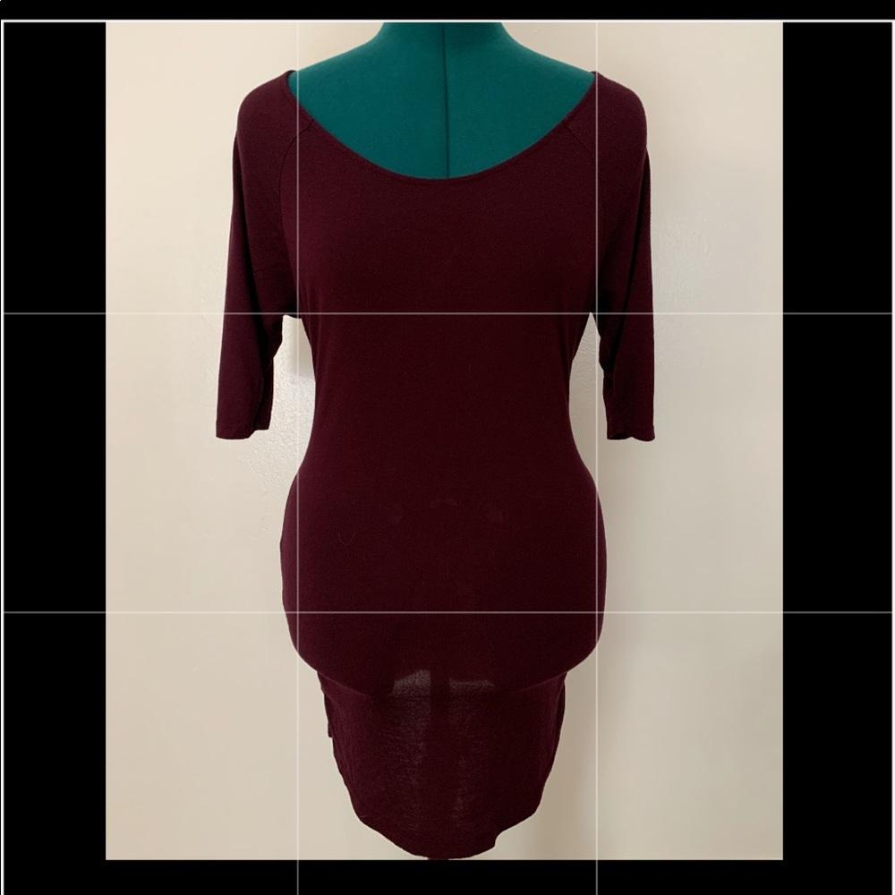 magenta, quarter sleeve, form fitting shirt dress.